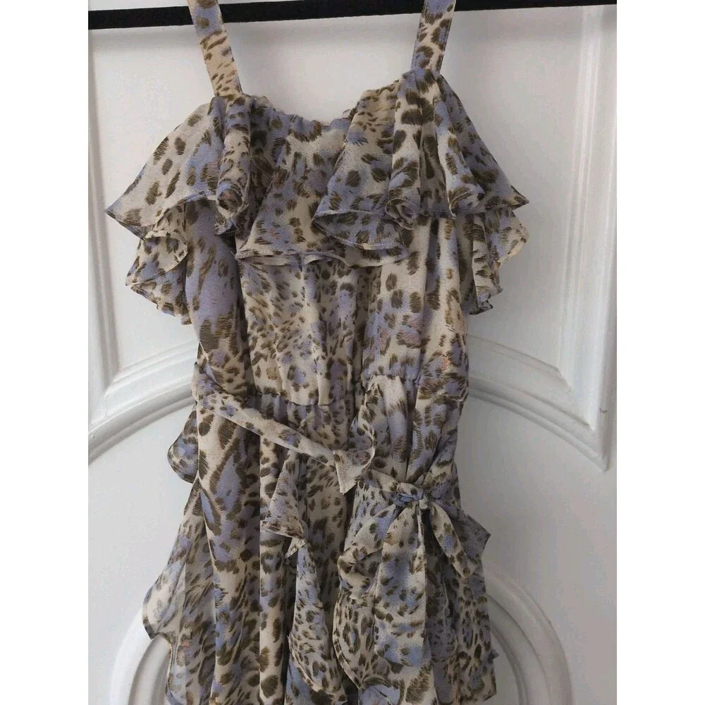 Bardot Junior Girls 10 Midi Tiered Chiffon Dress Animal Print Ruffled Straps/Tie